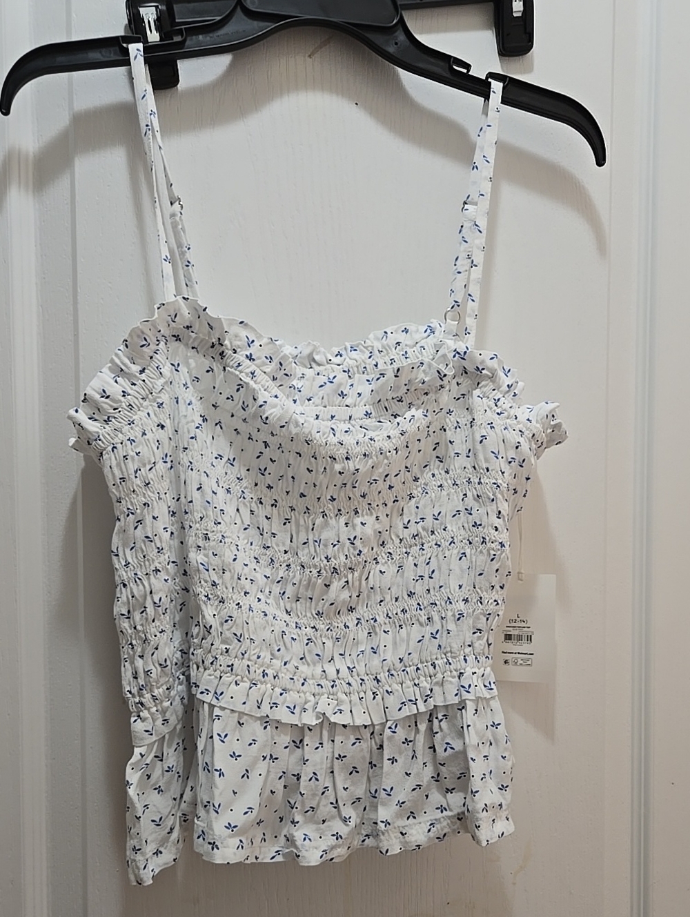 Women’s White Smocked Floral Peplum Tank Top